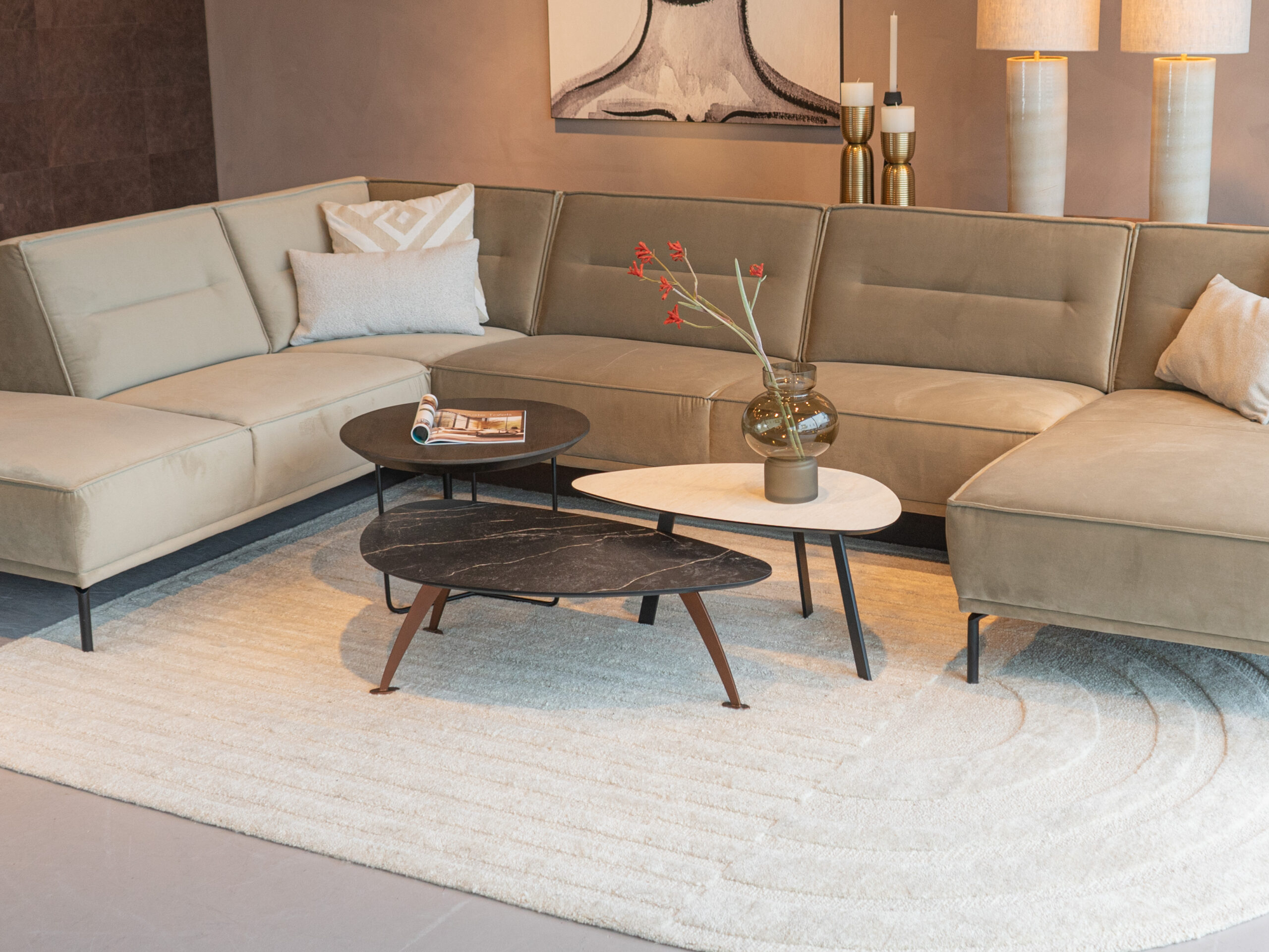 Salontafel Montalcino - 100cm - kiezel - marble vein nero bronze - metaalkleur copper (2)