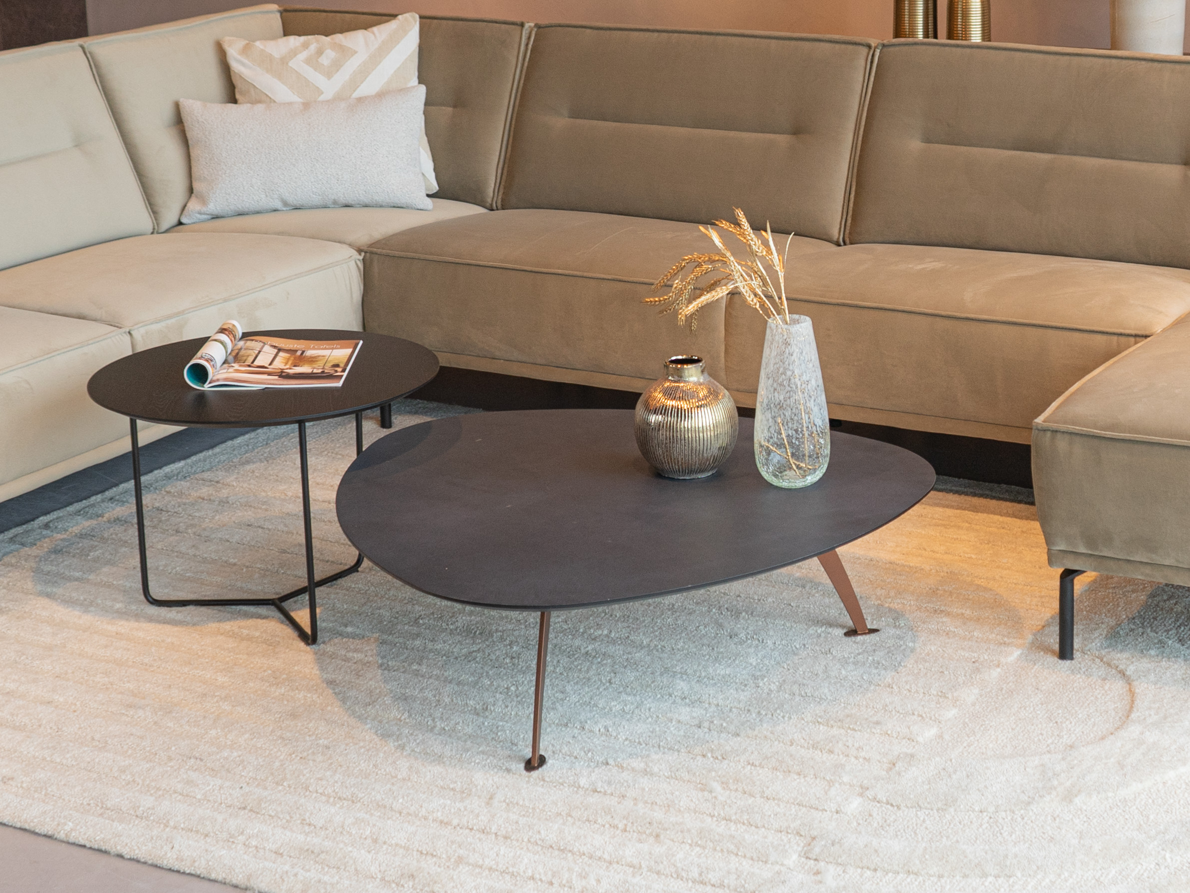 Salontafel Montalcino - 100cm - stone - lime midnight + salontafel Kivi - 60x45cm - elegant black