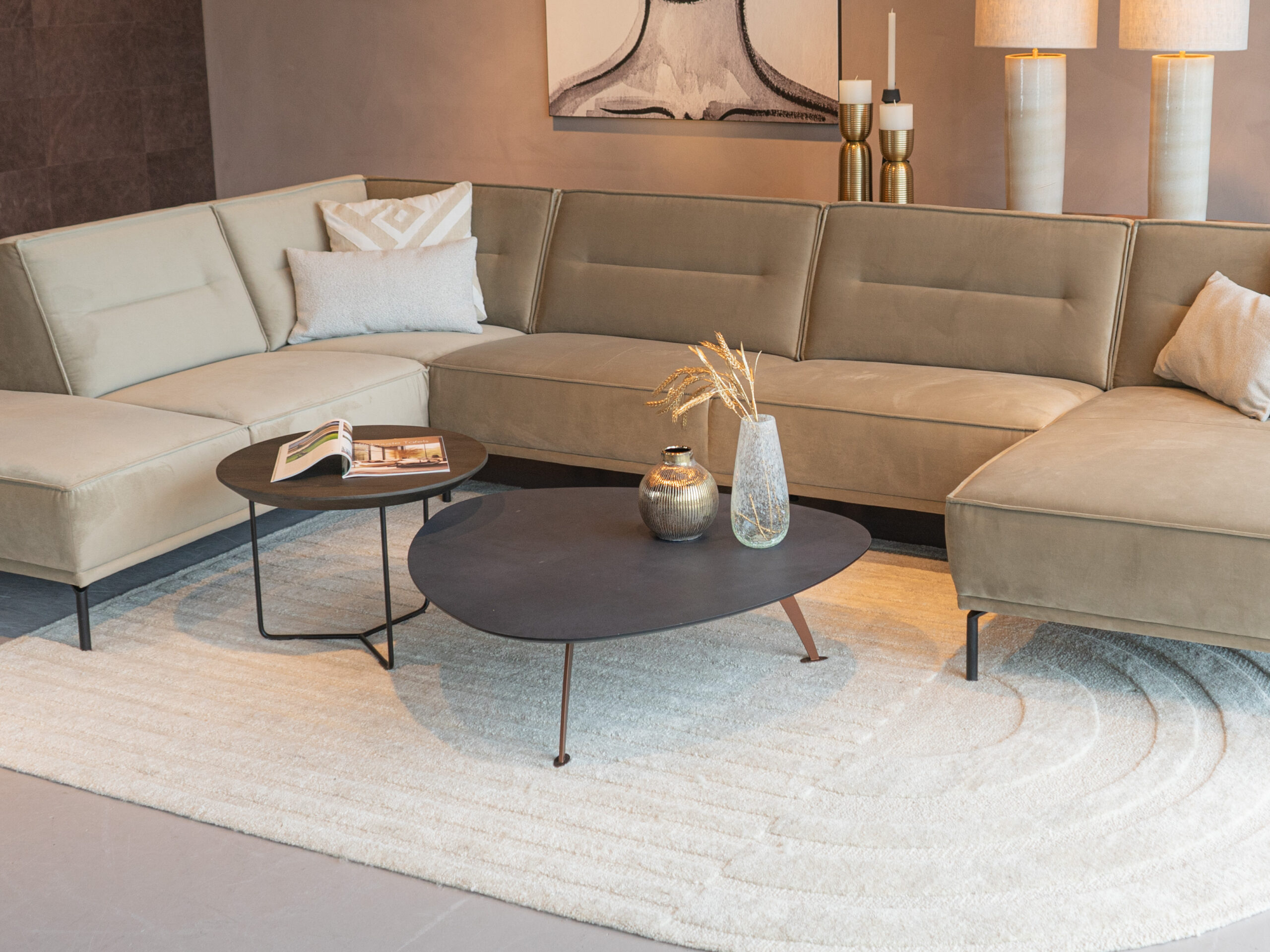 Salontafel Montalcino - 100cm - stone - lime midnight + salontafel Tellaro - 60x45cm - night glow