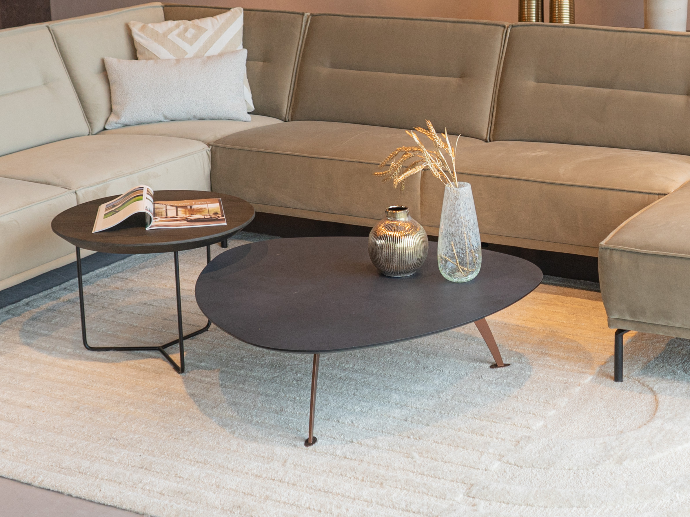 Salontafel Montalcino - 100cm - stone - lime midnight + salontafel Tellaro - 60x45cm - night glow