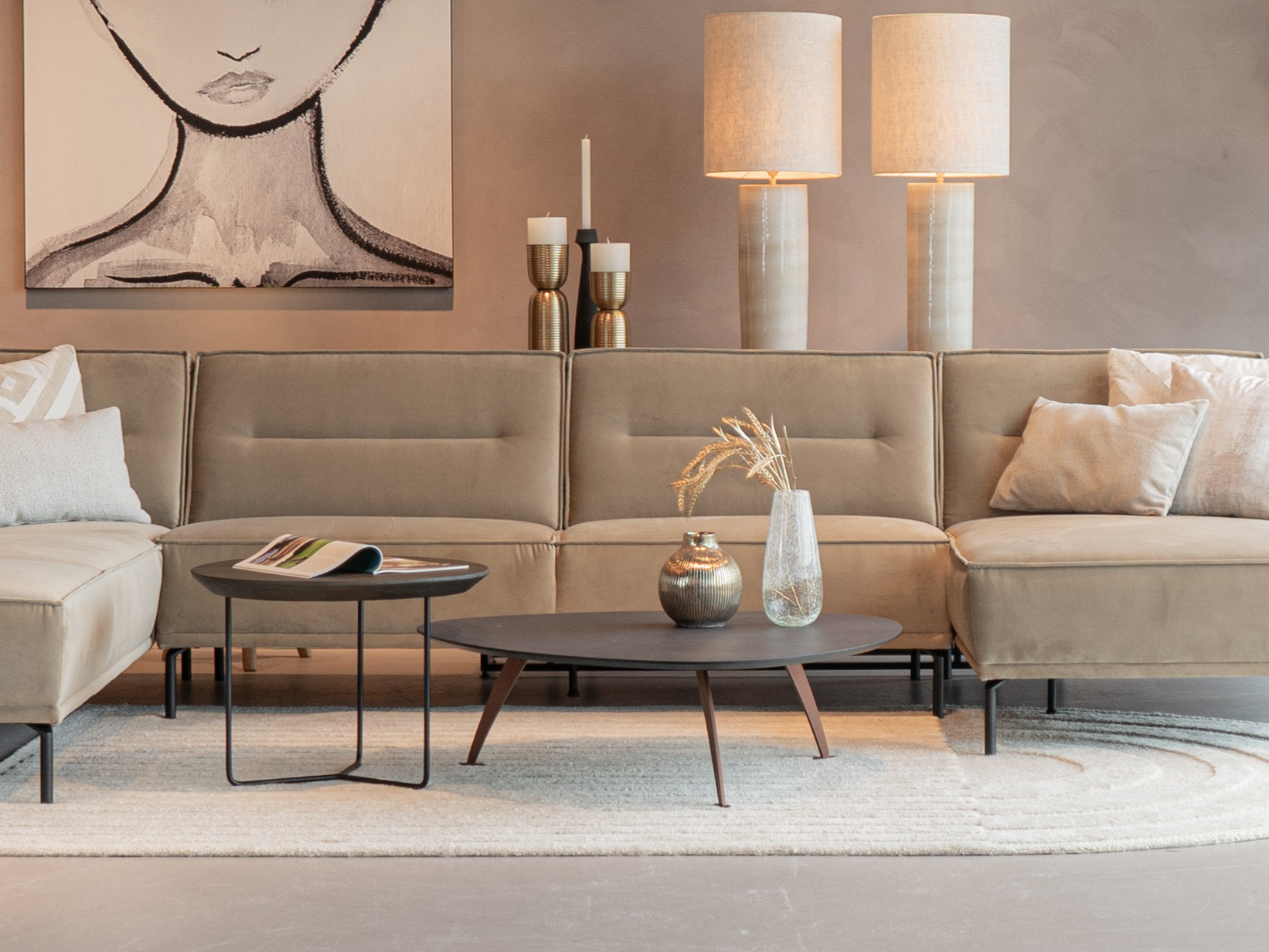 Salontafel Montalcino - 100cm - stone - lime midnight + salontafel Tellaro - 60x45cm - night glow