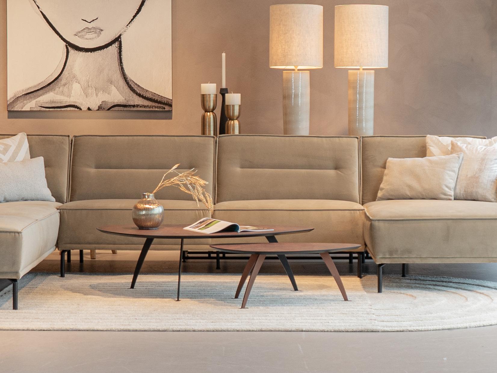 Salontafel Montalcino 100x55 - kiezel - lime earth baked + 80x45cm