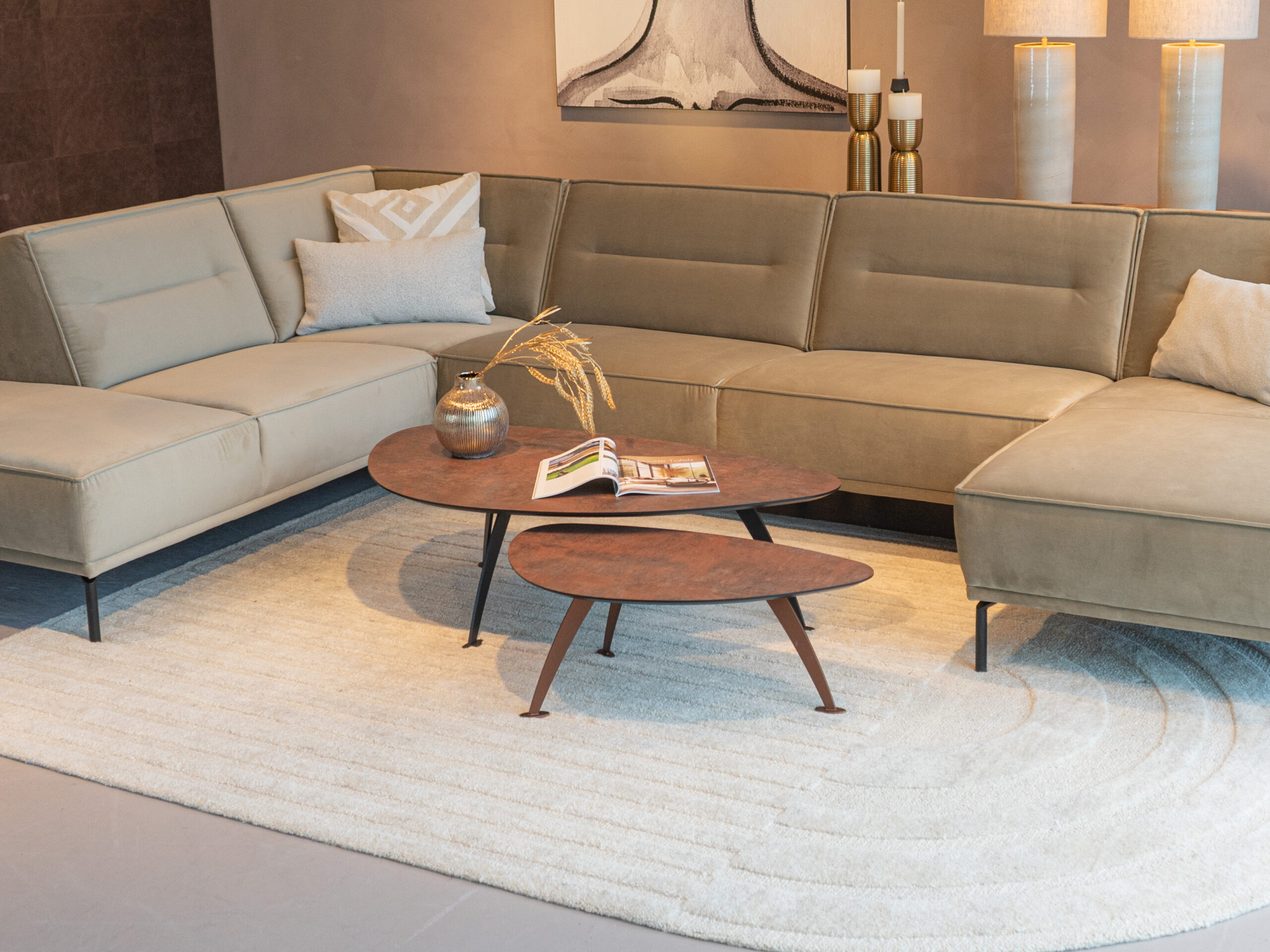 Salontafel Montalcino 100x55 - kiezel - lime earth baked + 80x45cm