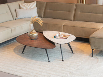 Salontafel Montalcino - 120cm - kiezel - elemental corten + Montalcino - 100cm pebble - carrara frosted white