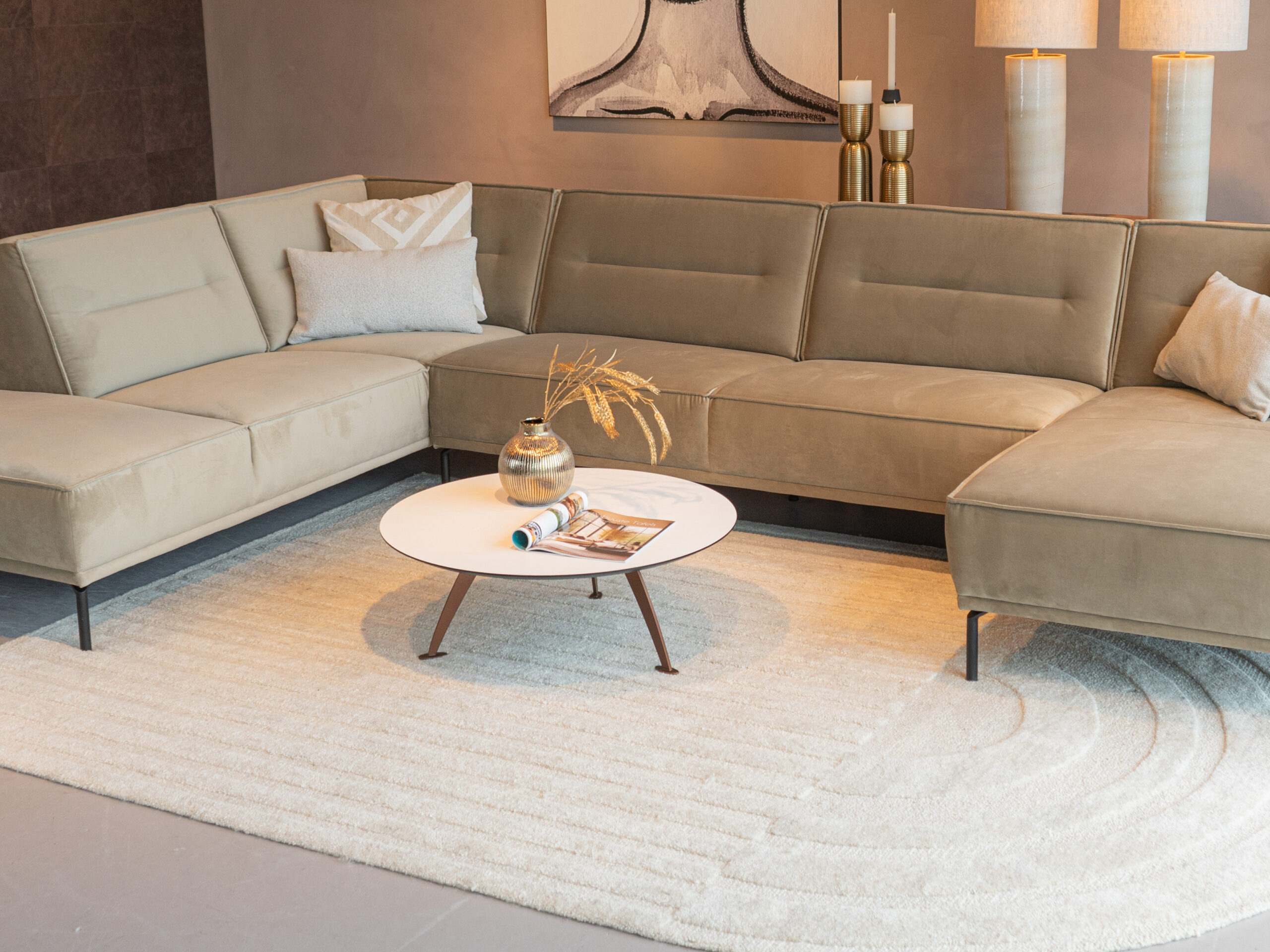 Salontafel Montalcino - Ø80cm - rond - elegant white - metaalkleur copper