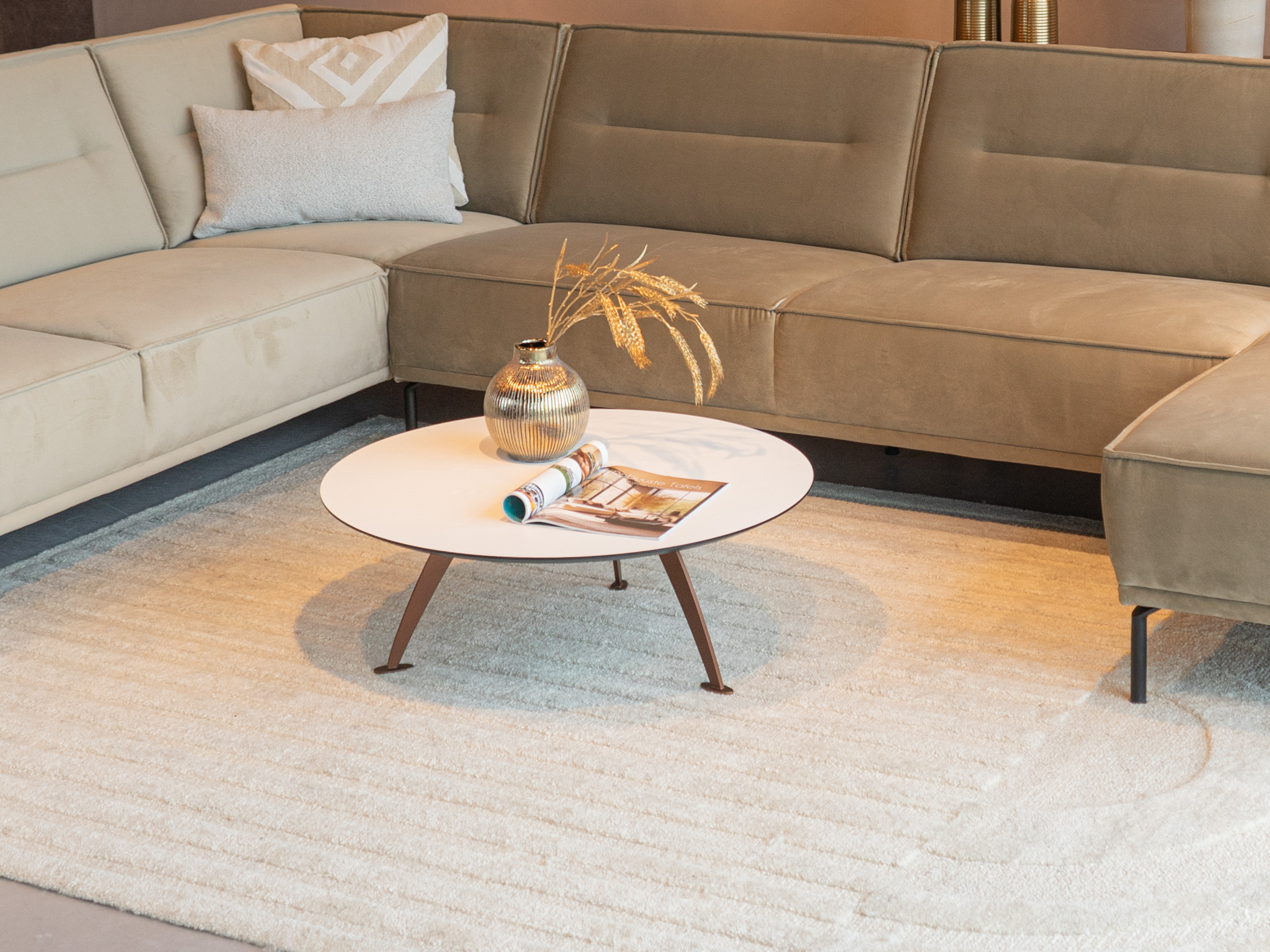 Salontafel Montalcino - Ø80cm - rond - elegant white - metaalkleur copper