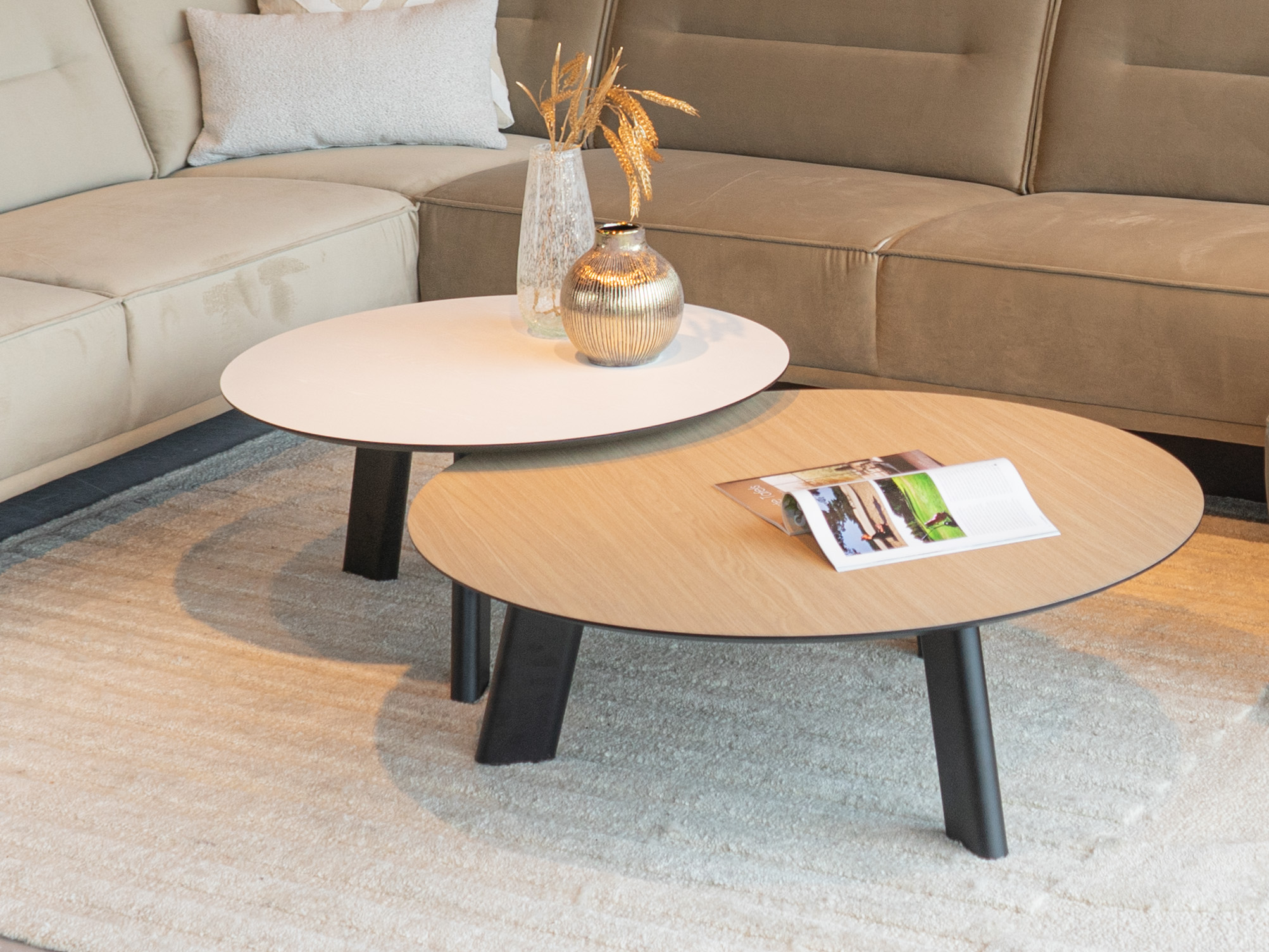 Salontafel Pavia 100x35cm - master oak light natural + stone - 60x40cm - lime chalk white