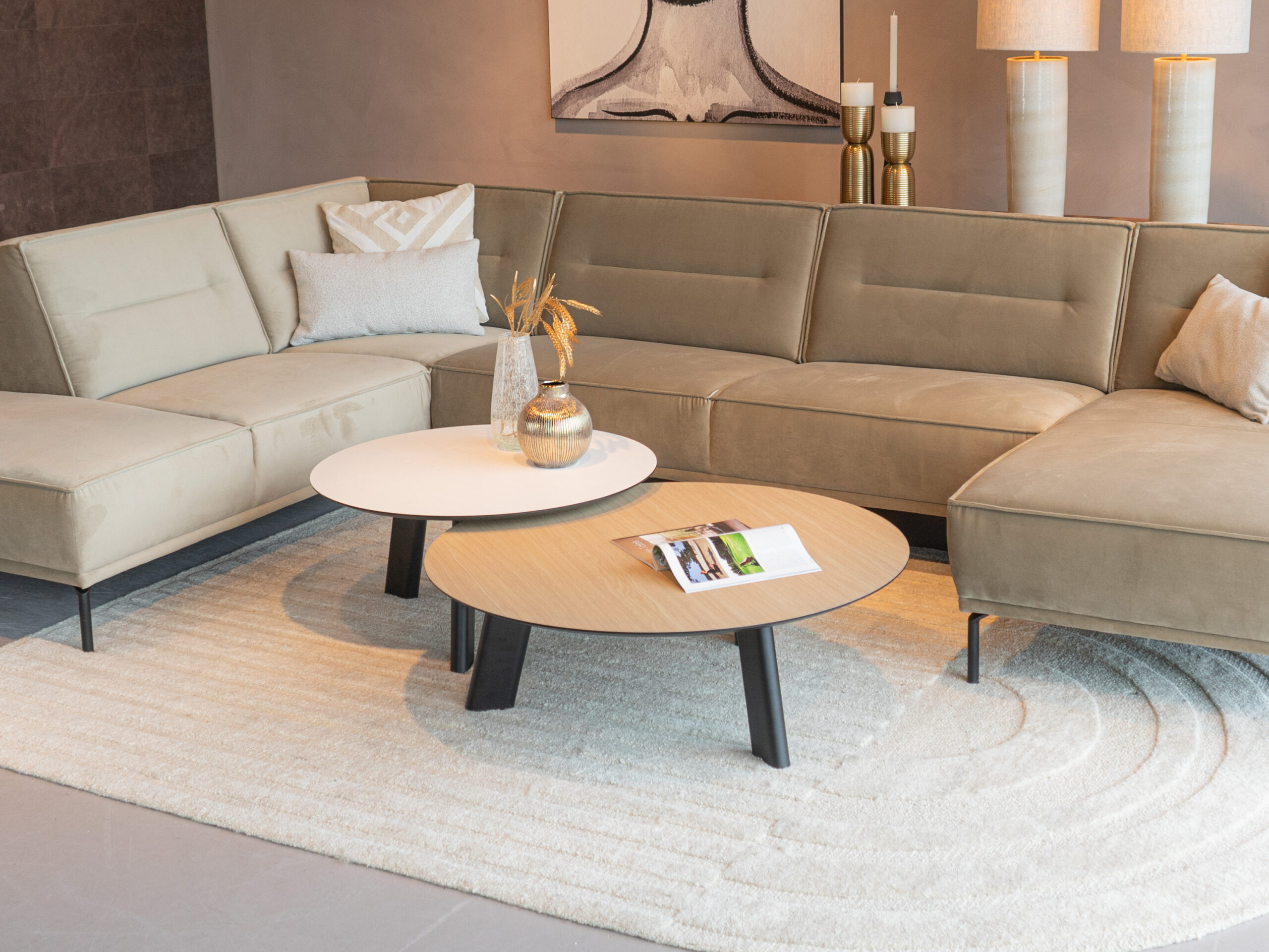 Salontafel Pavia 100x35cm - master oak light natural + stone - 60x40cm - lime chalk white