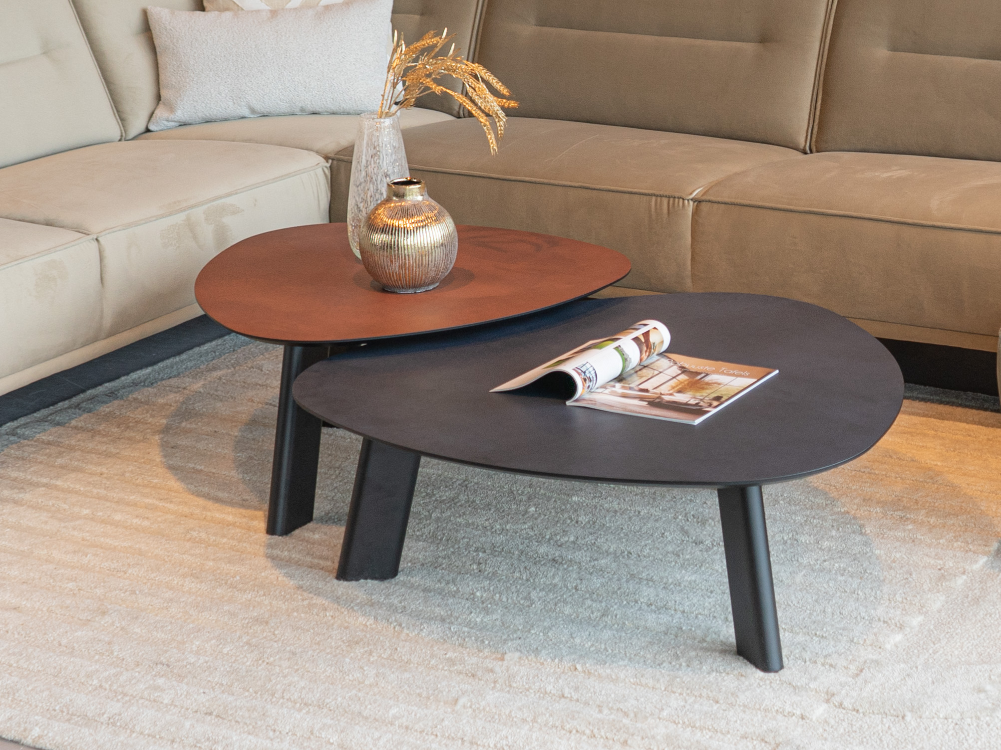 Salontafel Pavia - 100x35cm - stone - lime midnight + 80x40cm - lime earth baked