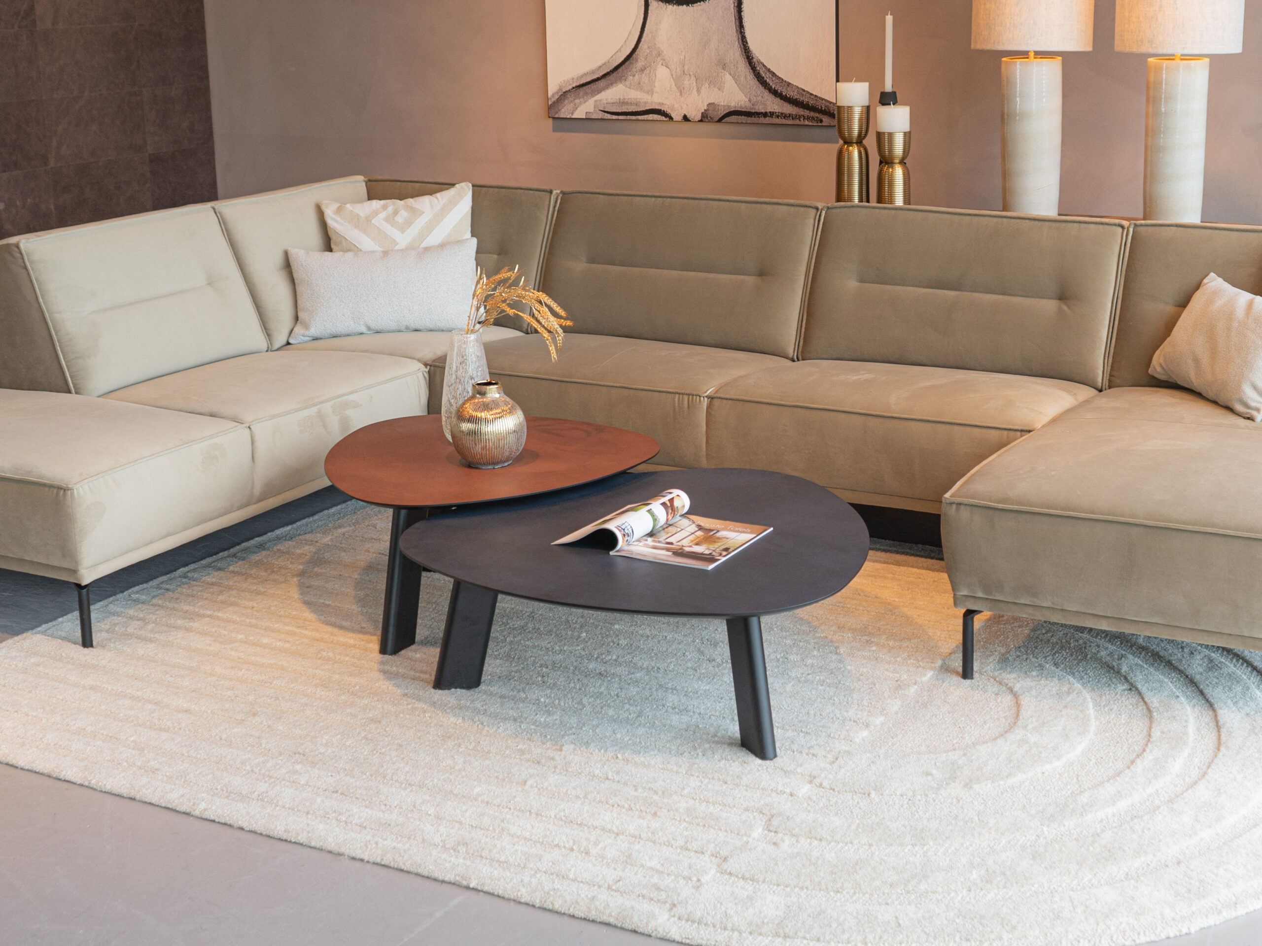 Salontafel Pavia - 100x35cm - stone - lime midnight + 80x40cm - lime earth baked