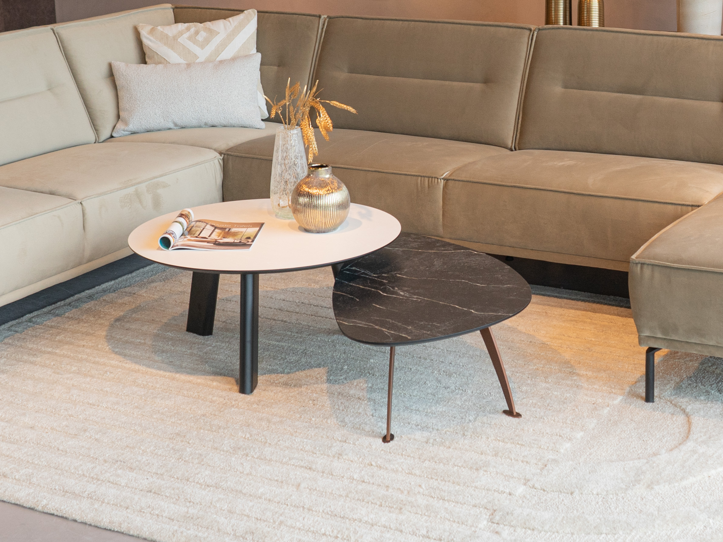 Salontafel Pavia - 80x35cm - rond - lime chalk white