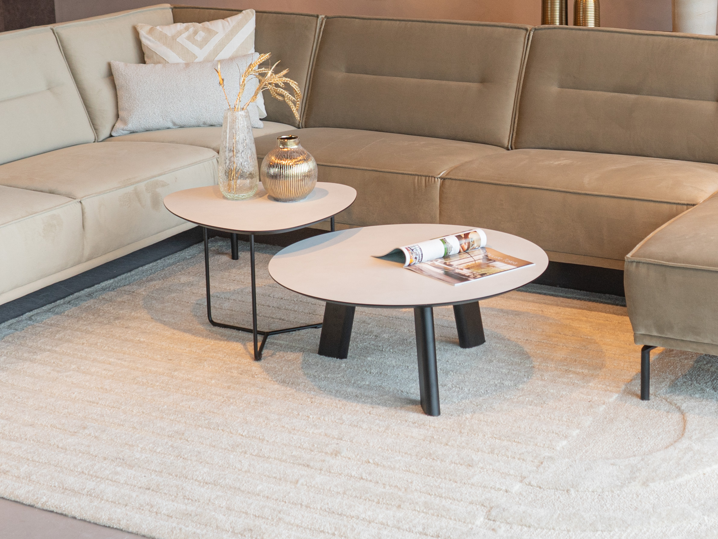 Salontafel Pavia - 80x35cm - rond - lime chalk white