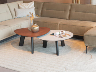 Salontafel Pavia - 80x35cm - rond - lime chalk white + stond 80x40cm - lime earth baked