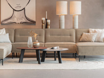 Salontafel Pavia - 80x35cm - rond - lime chalk white + stond 80x40cm - lime earth baked