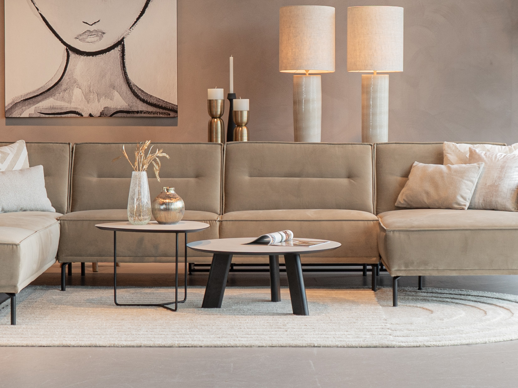 Salontafel Pavia - 80x35cm - rond - lime chalk white