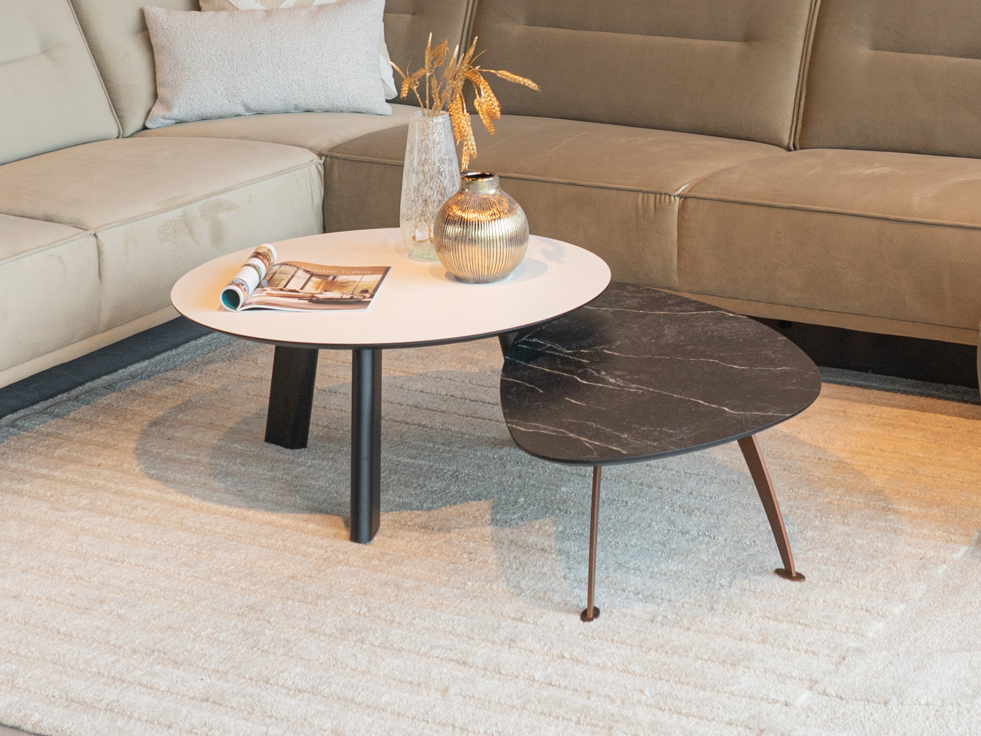 Salontafel Pavia - 80x40cm - rond - lime chalk white