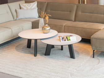 Salontafel Pavia - 80x40cm - rond - lime chalk white + 80x35cm - rond - lime chalk white