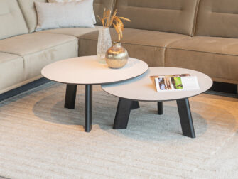 Salontafel Pavia - 80x40cm - rond - lime chalk white + 80x35cm - rond - lime chalk white