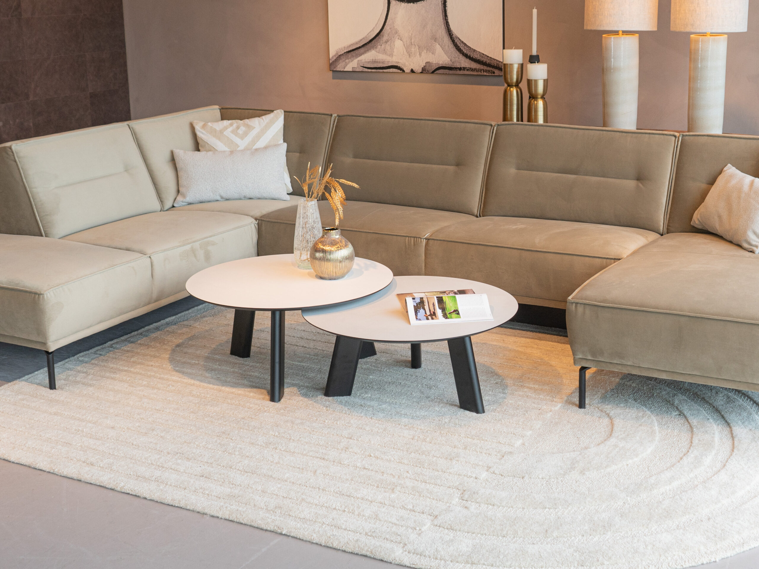 Salontafel Pavia - 80x40cm - rond - lime chalk white + 80x35cm - rond - lime chalk white