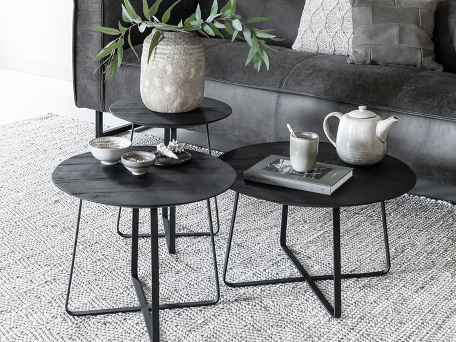 Salontafel Pisa Ø40x45cm - Ø50x40cm - Ø60x35cm - black