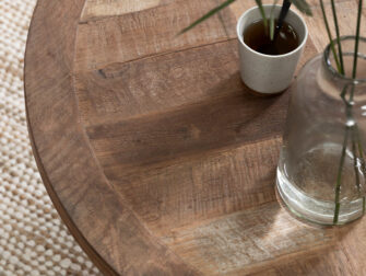 landelijke ronde houten salontafel