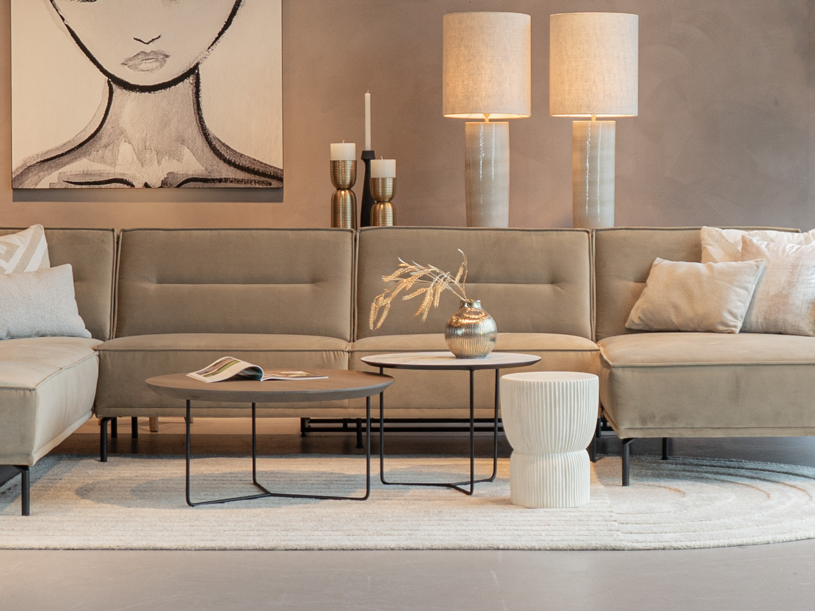 Salontafel Tellaro – 80x40cm – rond – smoke + Salontafel Kivi – rond - 60x45cm - carrara frosted white