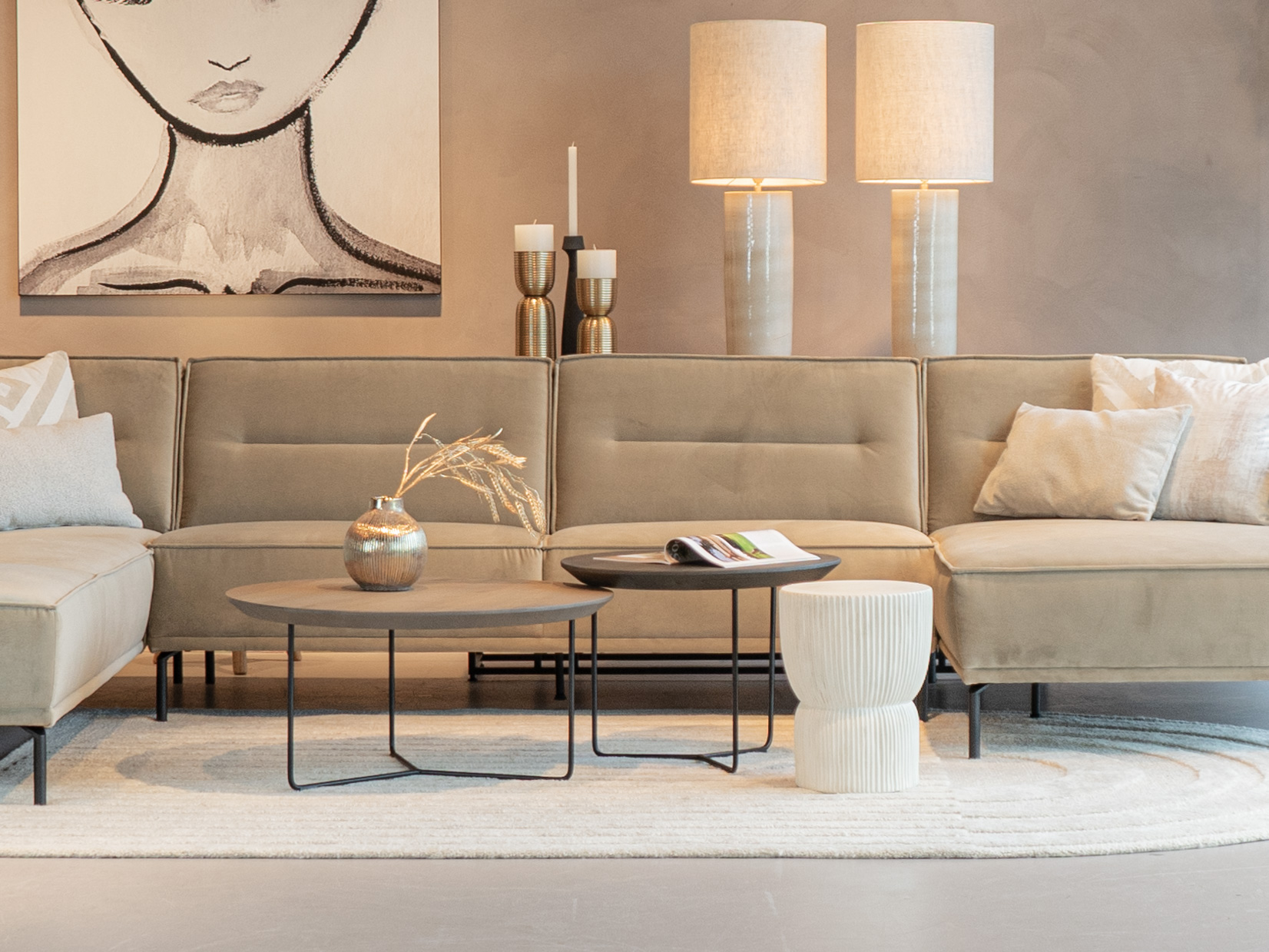 Salontafel Tellaro – 80x40cm – rond – smoke + Salontafel Tellaro – 60x45cm – rond – night glow