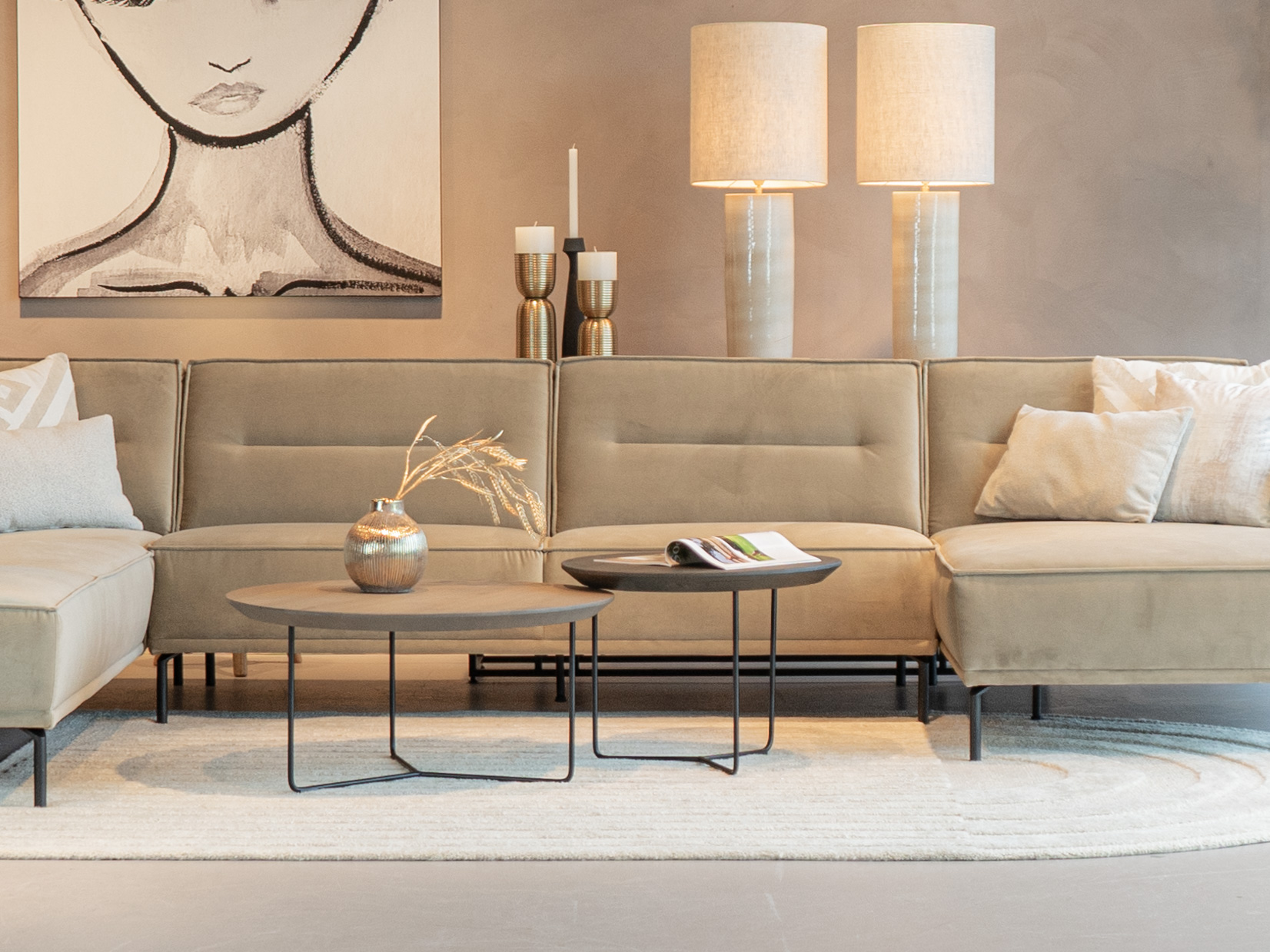 Salontafel Tellaro – 80x40cm – rond – smoke + Salontafel Tellaro – 60x45cm – rond – night glow