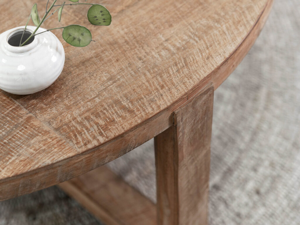 robuuste ronde teakhouten salontafel