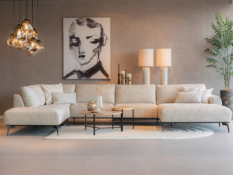 Salontafel Le Havre - Ø80x40cm - Ø45x44cm - oud eiken met onze bank Domingo