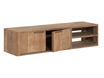 TV-meubel Dublin - 130x30x35cm - hangend - teakhout top - 2 open vakken - 2 deurs