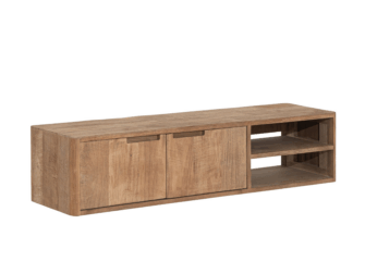TV-meubel Dublin - 130x30x35cm - hangend - teakhout top - 2 open vakken - 2 deurs