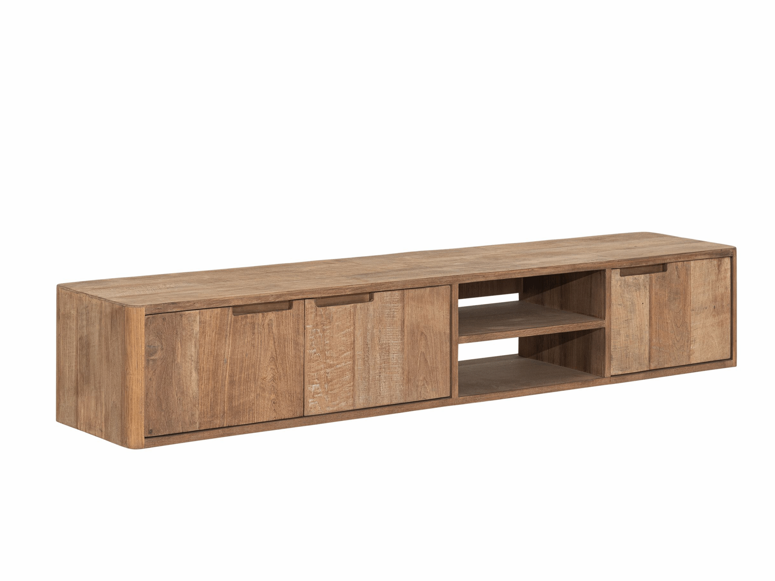 TV-meubel Dublin - 170x30x35cm - hangend - teakhout top - 2 open vakken - 3 deurs