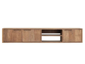 TV-meubel Dublin - 170x30x35cm - hangend - teakhout top - 2 open vakken - 3 deurs