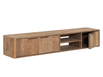 TV-meubel Dublin - 170x30x35cm - hangend - teakhout top - 2 open vakken - 3 deurs TV-meubel Dublin - 170x30x35cm - hangend - teakhout top - 2 open vakken - 3 deurs