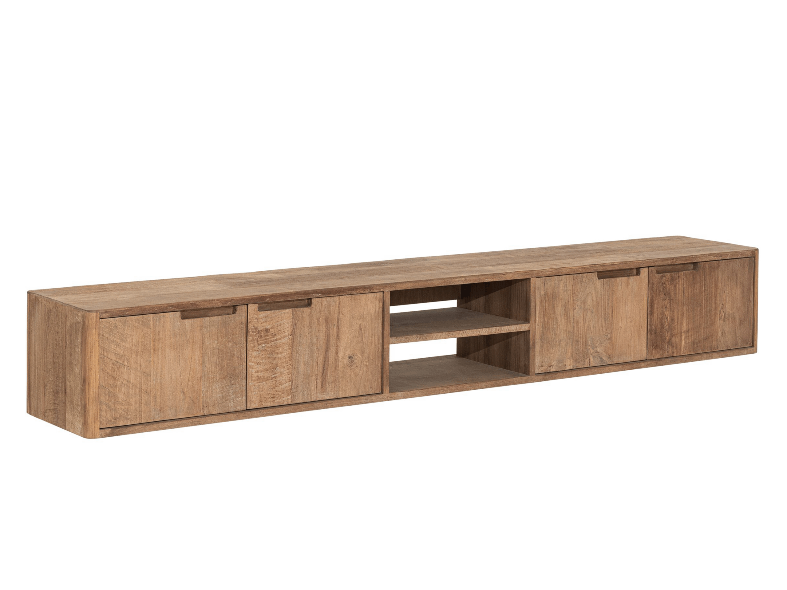TV-meubel Dublin - 210x30x35cm - hangend - teakhout top - 2 open vakken - 4 deurs