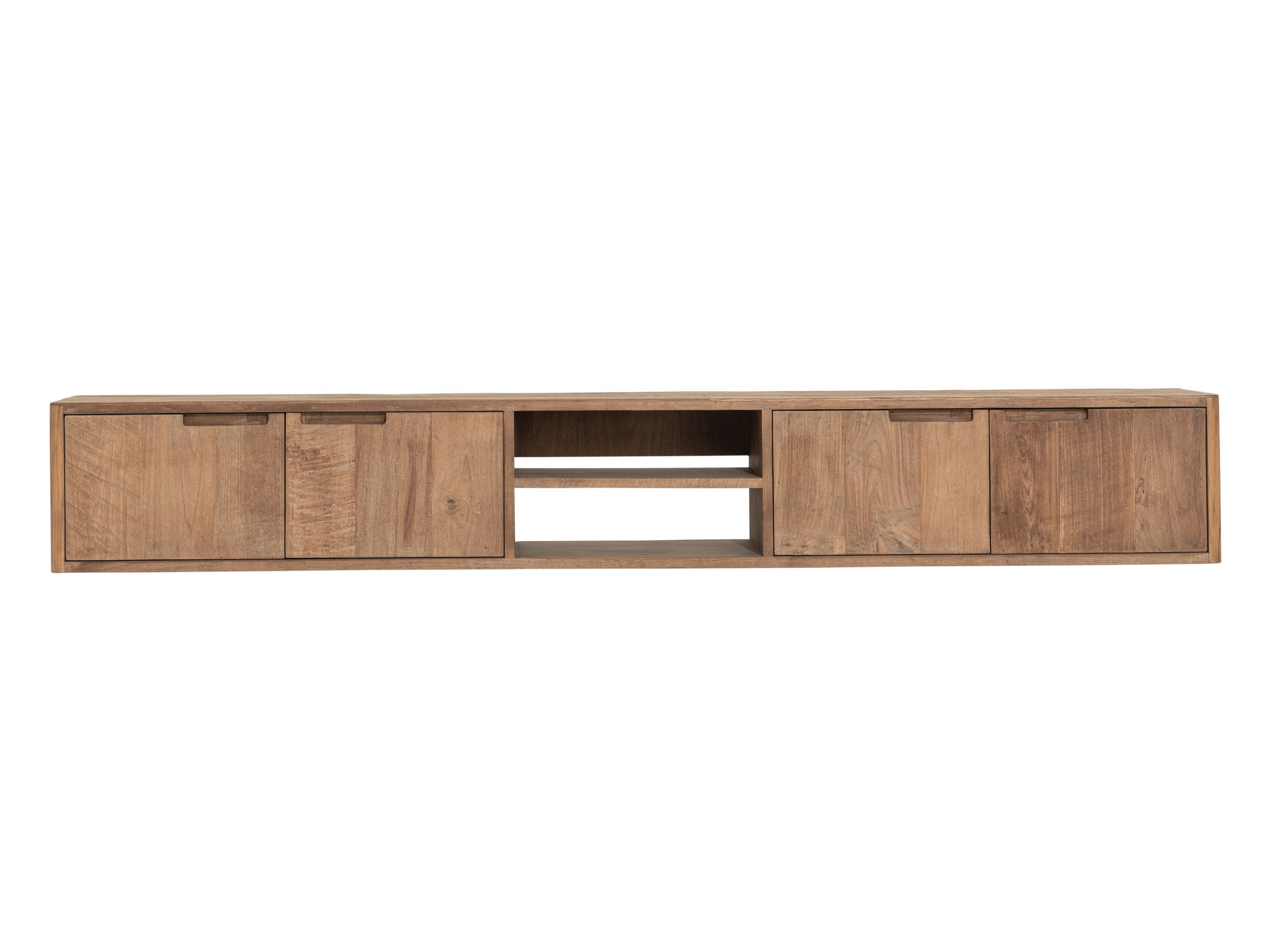 TV-meubel Dublin - 210x30x35cm - hangend - teakhout top - 2 open vakken - 4 deurs