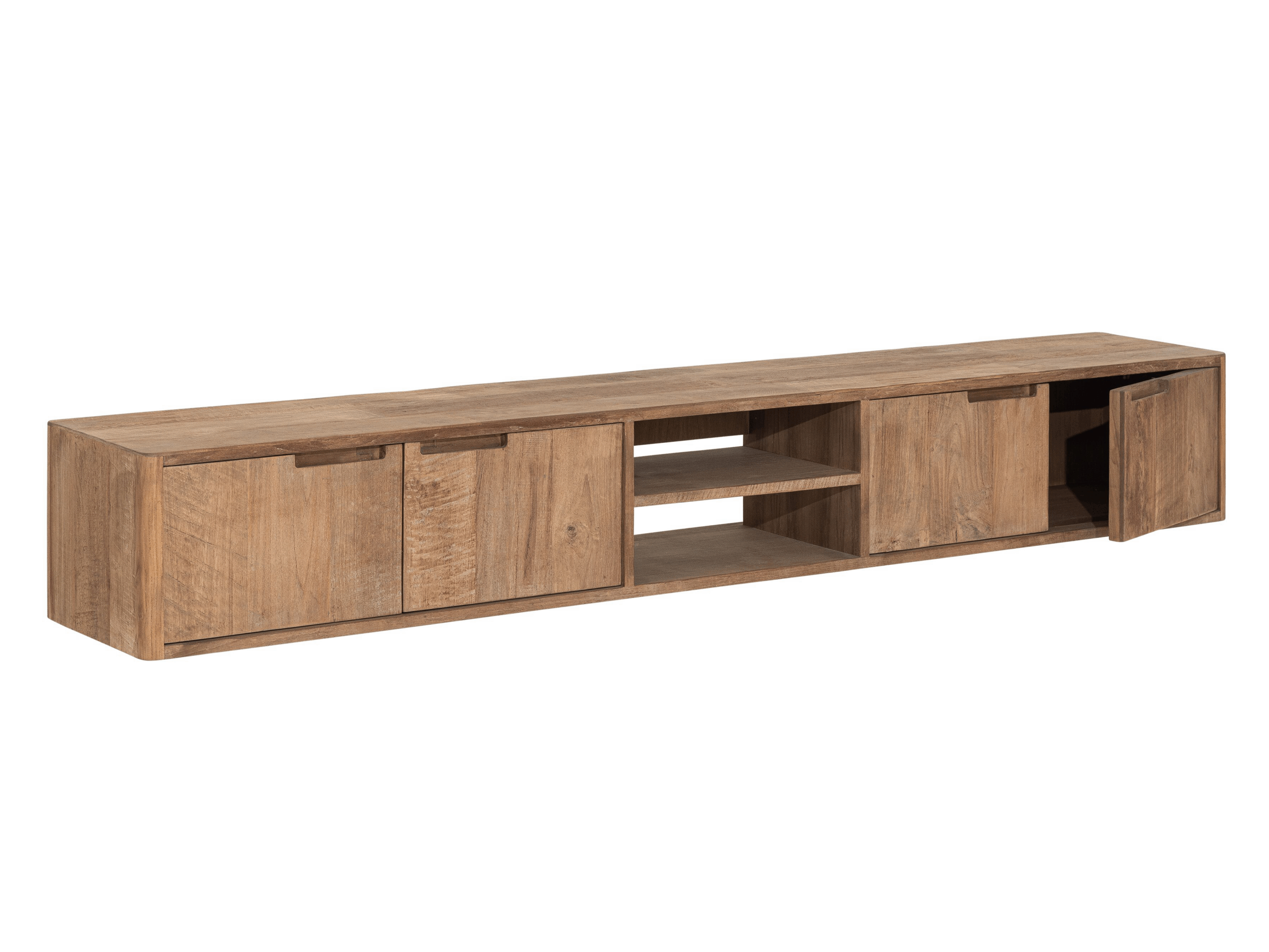 TV-meubel Dublin - 210x30x35cm - hangend - teakhout top - 2 open vakken - 4 deurs
