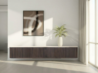 Donker design tv-meubel met greeploze fronten