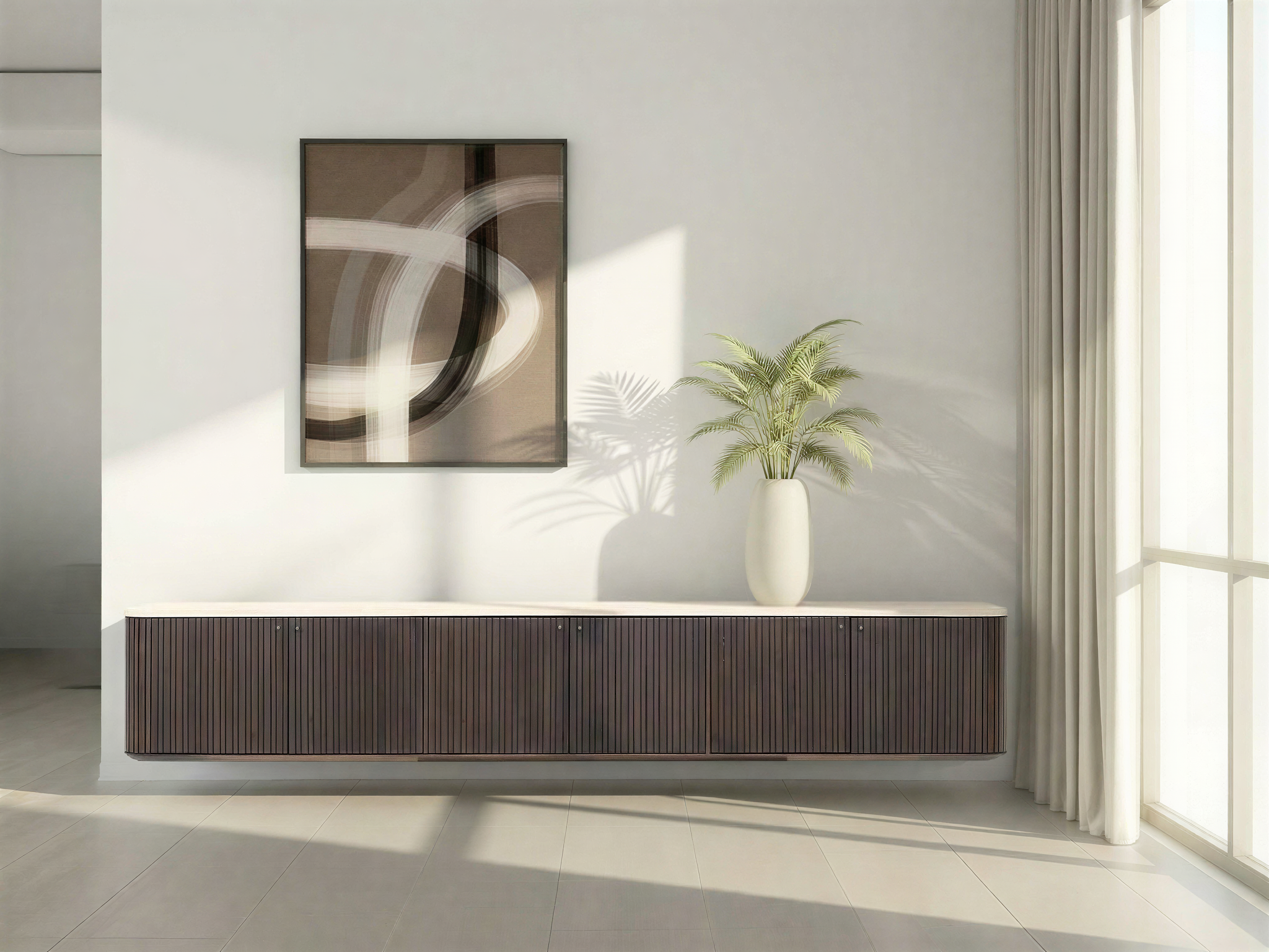 Donker design tv-meubel met greeploze fronten