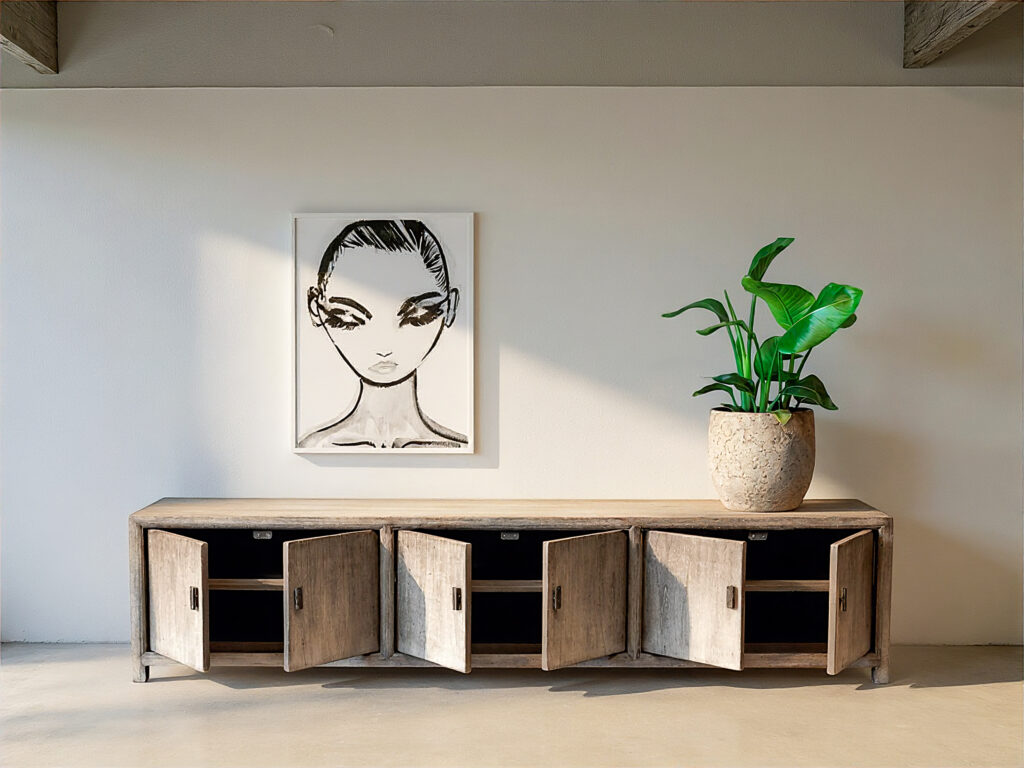 groot tv-meubel met deuren en legplanken grijze kleur