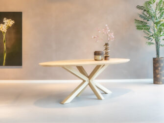 ovalen tafel houten onderstel