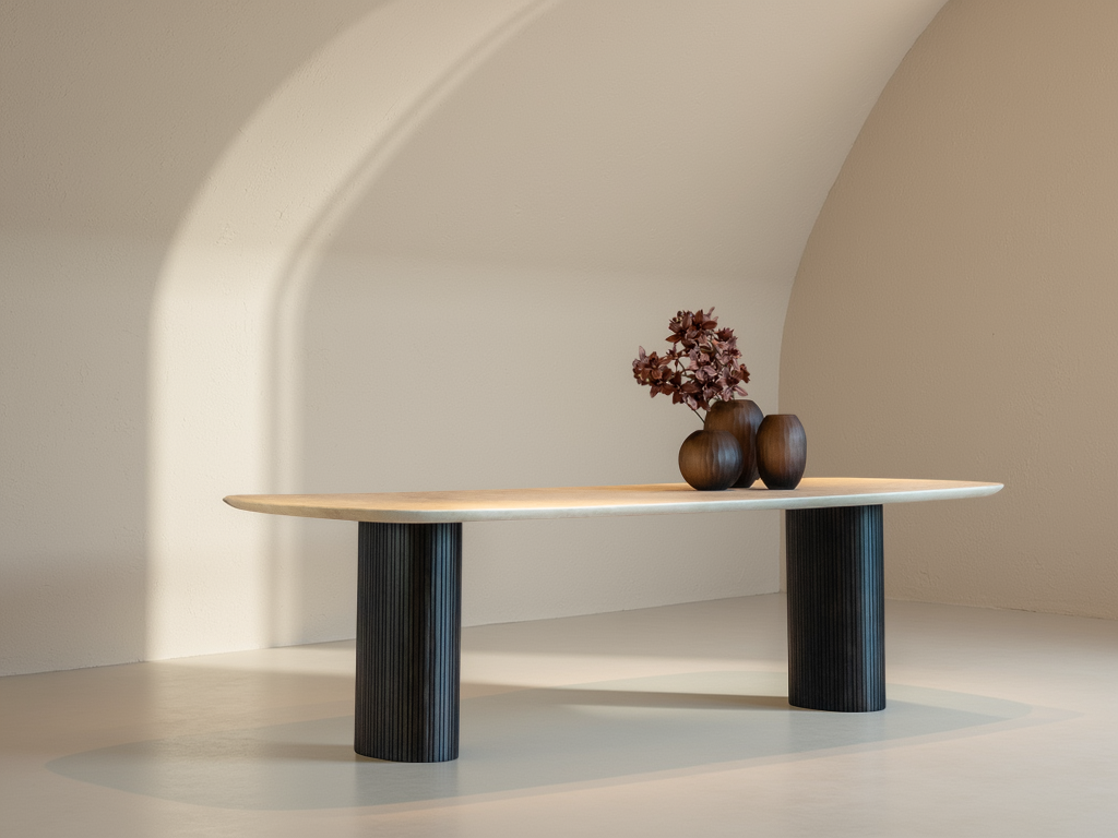 eettafel met 2 houten poten