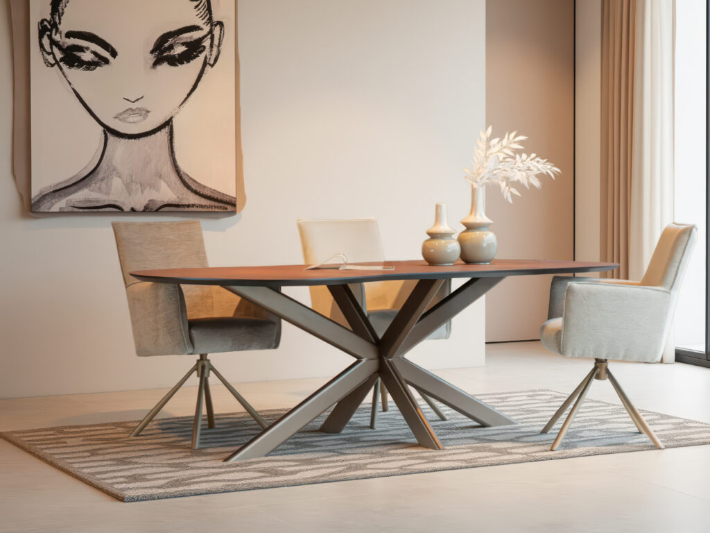 Design eettafel met een onderhoudsvriendelijk HPL blad en strakke lijnen