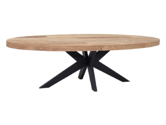 San Remo teak tafel 220x105 cm, ovale vorm, met een gedetailleerd tafelblad.