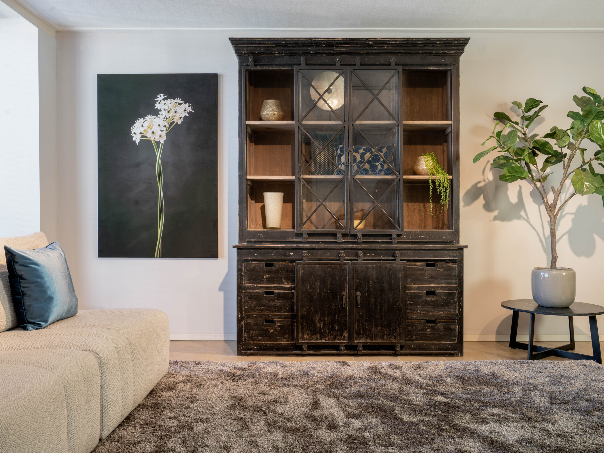 grote vitrinekast glazen deuren looiershuis